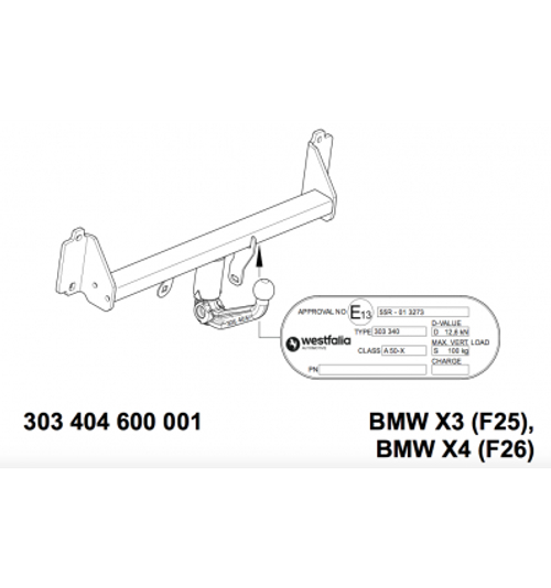 Фаркоп Westfalia 303404900113 BMW X3, X4 2014-(паспорт и сертификат в комплекте)(без электрики)