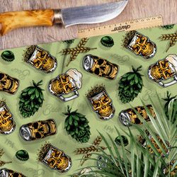 Ткань бифлекс съедобные черепа на зелёном фоне