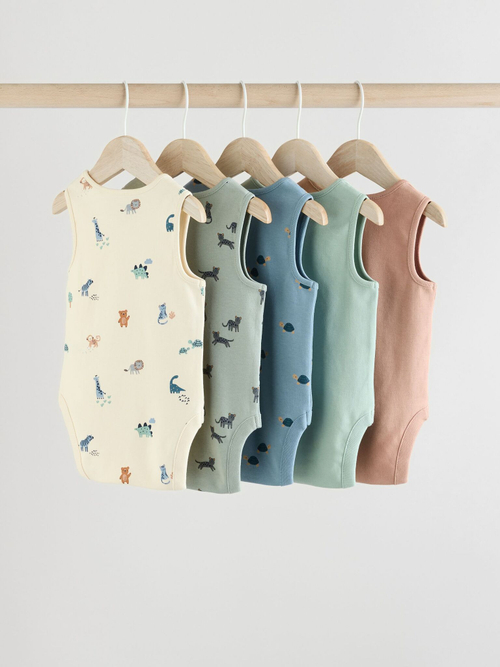 Боди без рукавов для малышей Next E57-853, 5 шт., Бежевый, Голубой, Мятный
