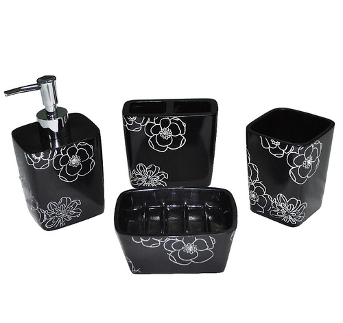 Набор в ванную САНАКС настольный акриловый со стразами ЧЕРНЫЙ 20807