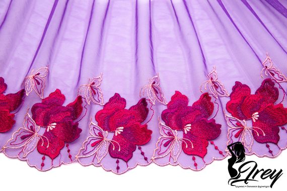 05-145 ОПТ Вышивка на неэл. сетке 21 см, фуксия (правая)