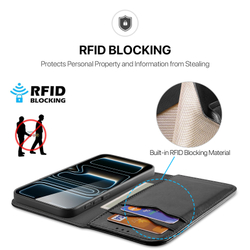 Чехол книжка из натуральной кожи черного цвета для iPhone 17 Pro Max, серия Hivo Series Case (защита RFID) от Dux Ducis