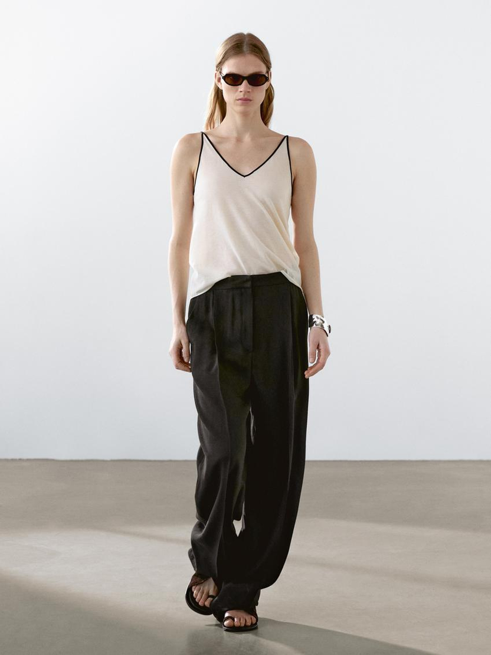 Massimo Dutti Топ из хлопка на бретелях, натуральный