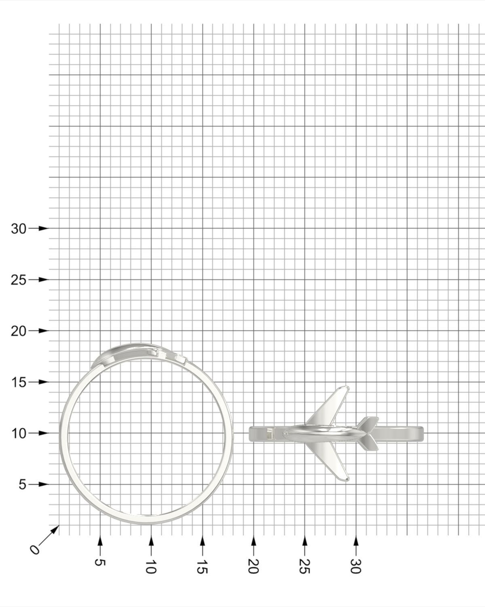 Серебряное кольцо 925 пробы Самолёт, родий, арт.0008-01