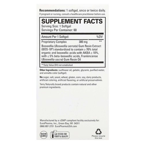 Terry Naturally, Boswellia Plus с маслом ладана, 60 капсул