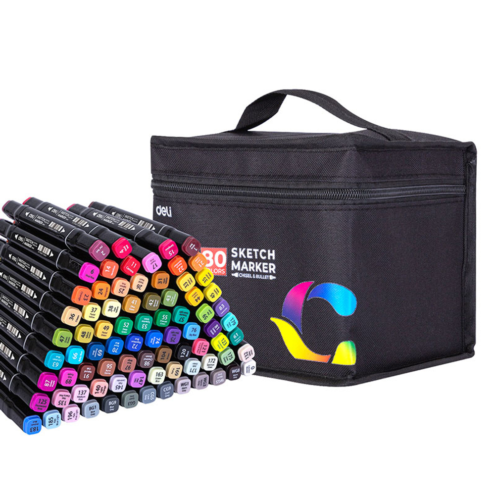 Набор маркеров для скетчинга DELI, двухсторонний 1/6 мм, 80 цветов