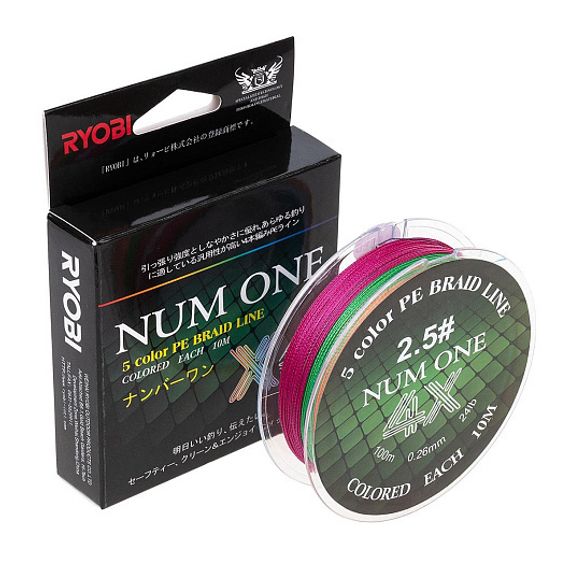 Шнур NUM ONE PE4X-100M 2.5#/0,260 mm Multi Colour Ryobi