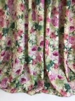 Штапель принт цветы акварель розовый/зеленый на кремовом D14C1