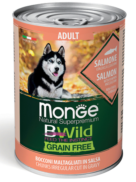 Влажный корм Monge Dog BWild GRAIN FREE для взрослых собак, беззерновой, из лосося с тыквой и кабачками 400 г