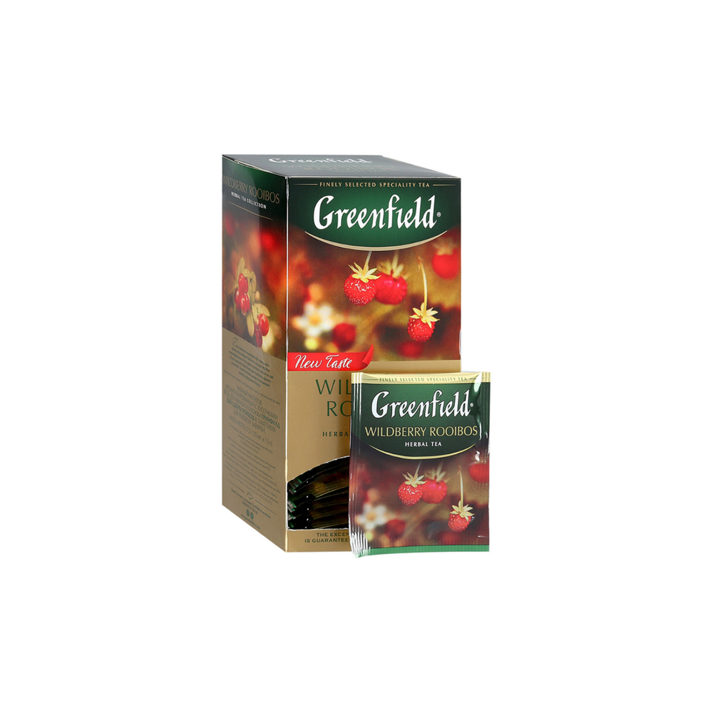 Чай GREENFIELD "Wildberry Rooibos" травяной с земляникой и клюквой, 25 п. в конвертах по 1,5 г,