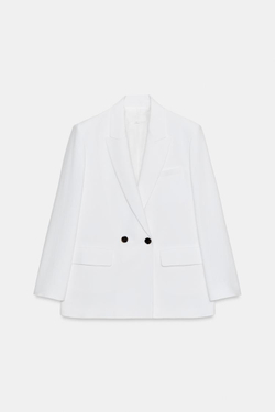 ZARA ДВУБОРТНЫЙ БЛЕЙЗЕР ОВЕРСАЙЗ С ПОДПЛЕЧНИКАМИ, БЕЛЫЙ