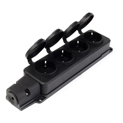 Розетка-колодка уличная влагозащищенная и пылезащищенная 4 поста розетки IP54 16A 250v каучуковая для удлинителя 2P+PE с заглушками