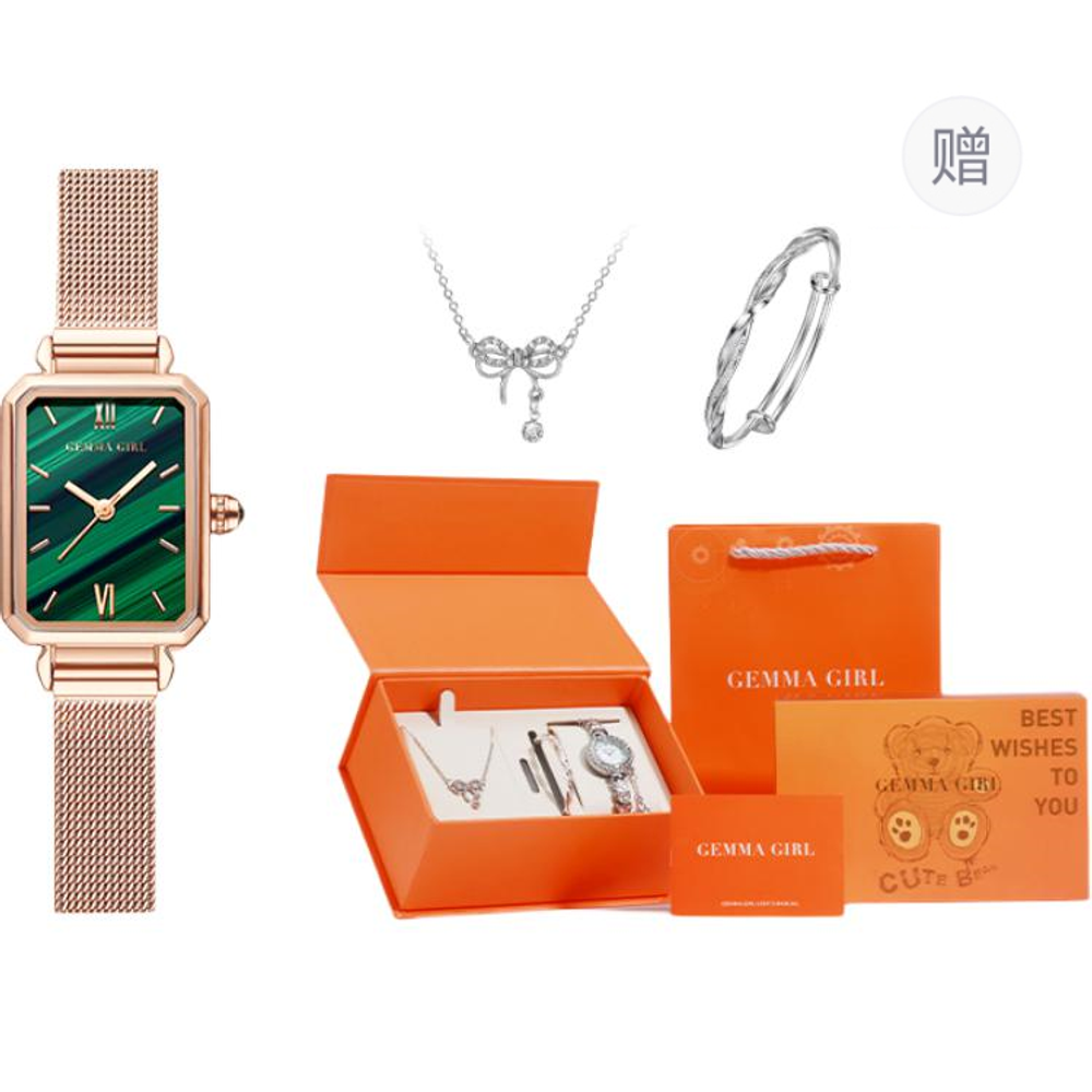 GEMMA GIRL Quartz Movement Steel Strap Watch Women"s Watch Green Dial