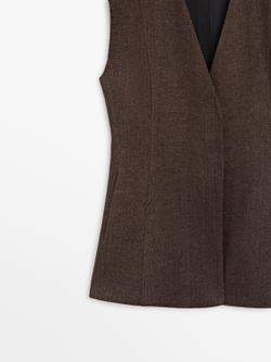 Massimo Dutti Костюмный жилет изо льна, коричневый