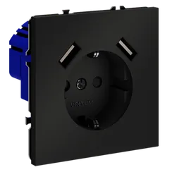 Розетка встраиваемая VOLTUM S70 с заземлением и защитными шторками, 16А, с USB, A+A, (черный матовый