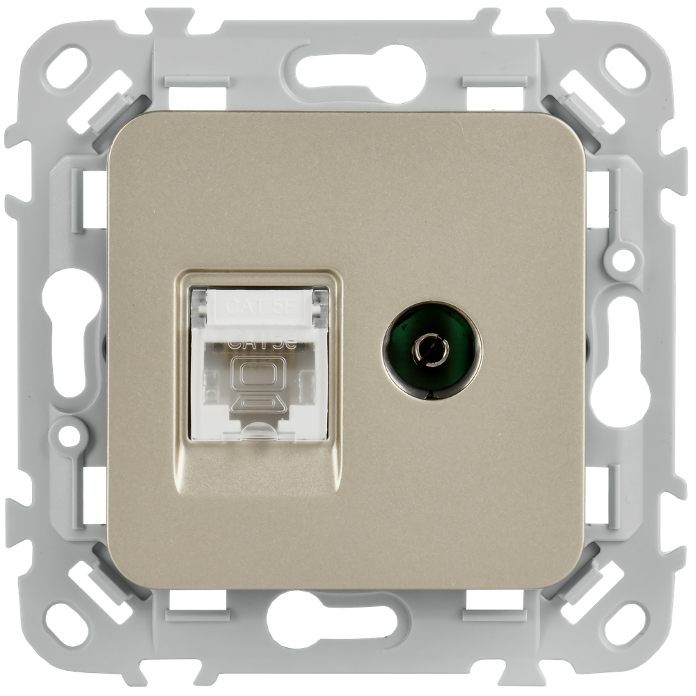 FLITE Розетка 2-местная RJ45/TV категория 5Е UTP РКТВ5е-2-0-ФлШ шампань IEK