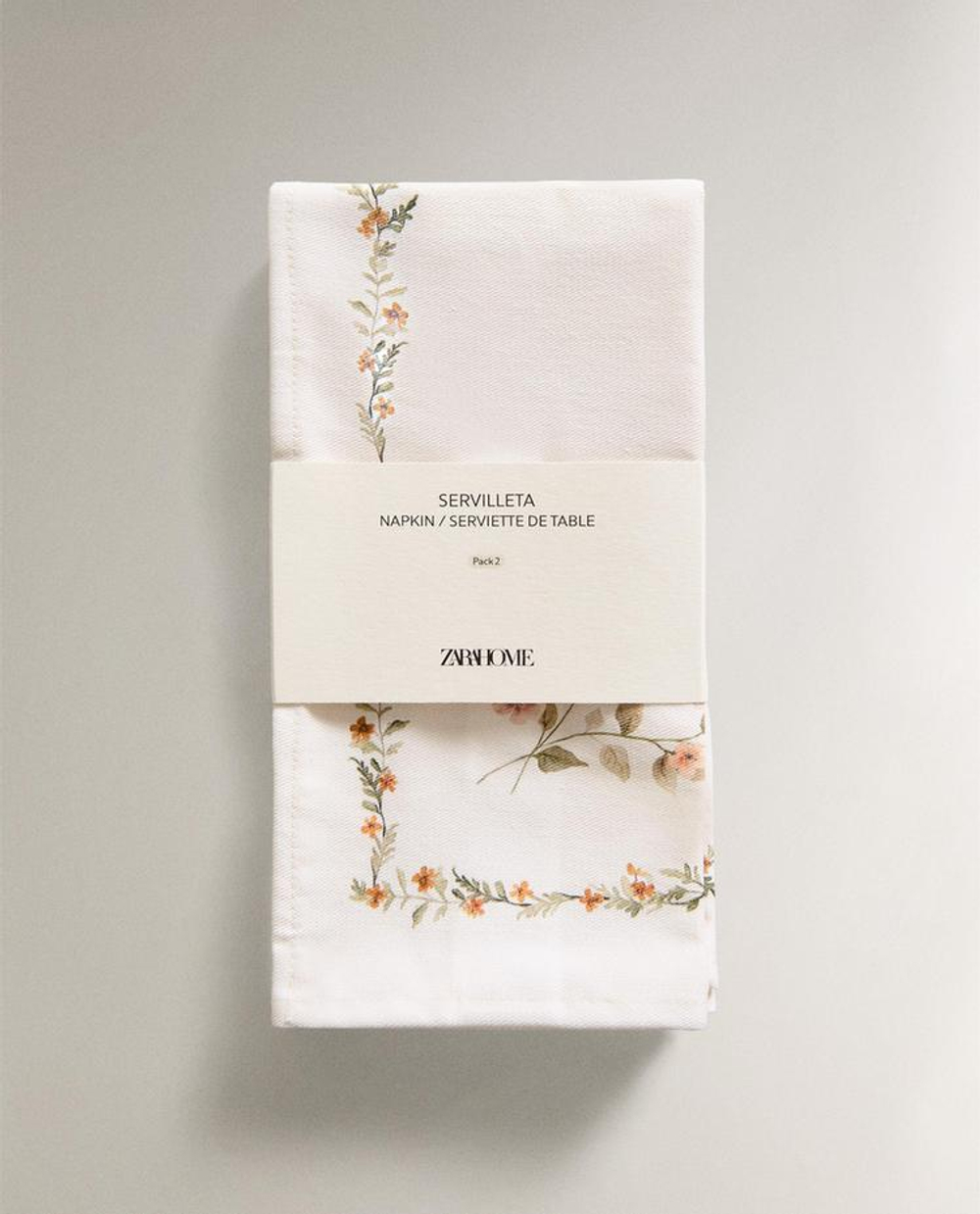 ZARA HOME САЛФЕТКА С ЦВЕТОЧНЫМ ПРИНТОМ (НАБОР ИЗ 2 ШТ.), ЗЕЛЕНЫЙ