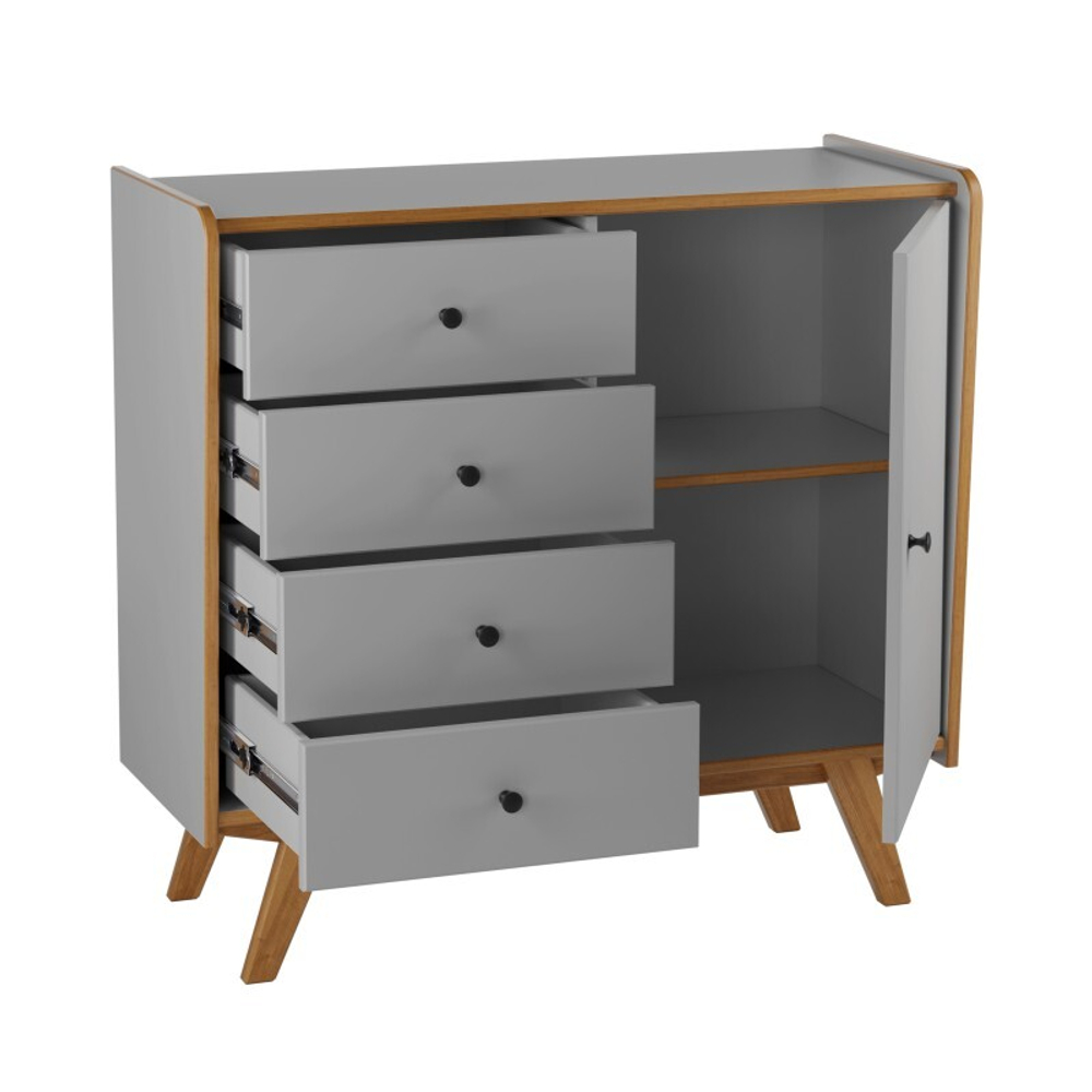 Тумба «Винтаж» 1 дверь 4 ящика серый лак 7042/браун