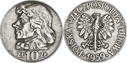 Польша 10 злотых, 1959 - 1966 Тадеуш Костюшко VF