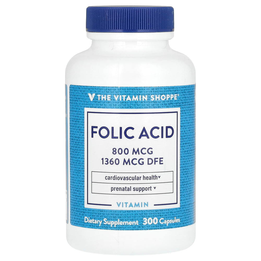 The Vitamin Shoppe, Фолиевая кислота, 800 мкг, 300 капсул