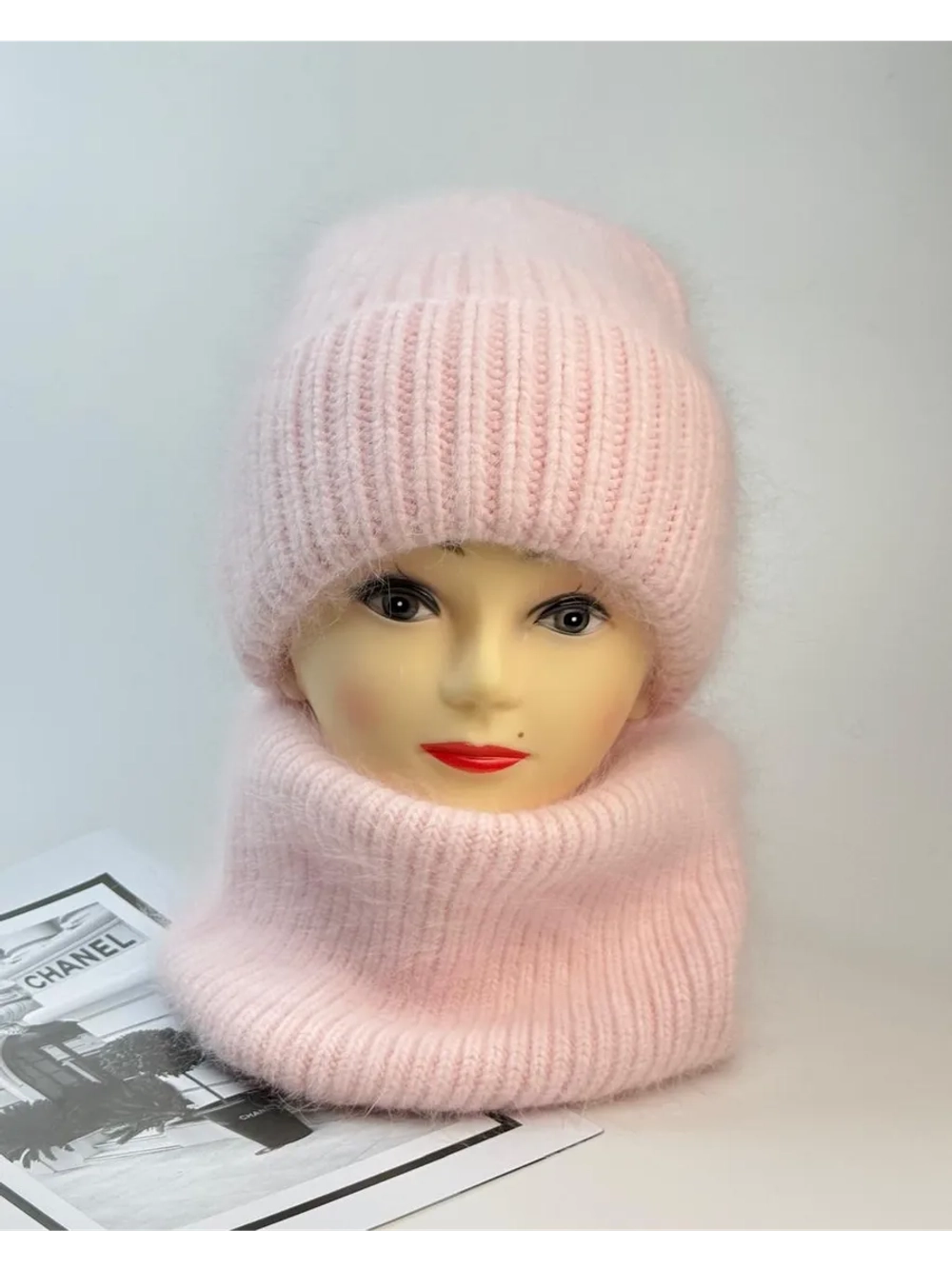 комплект шапка с шарфом- снуд зимний вязаный