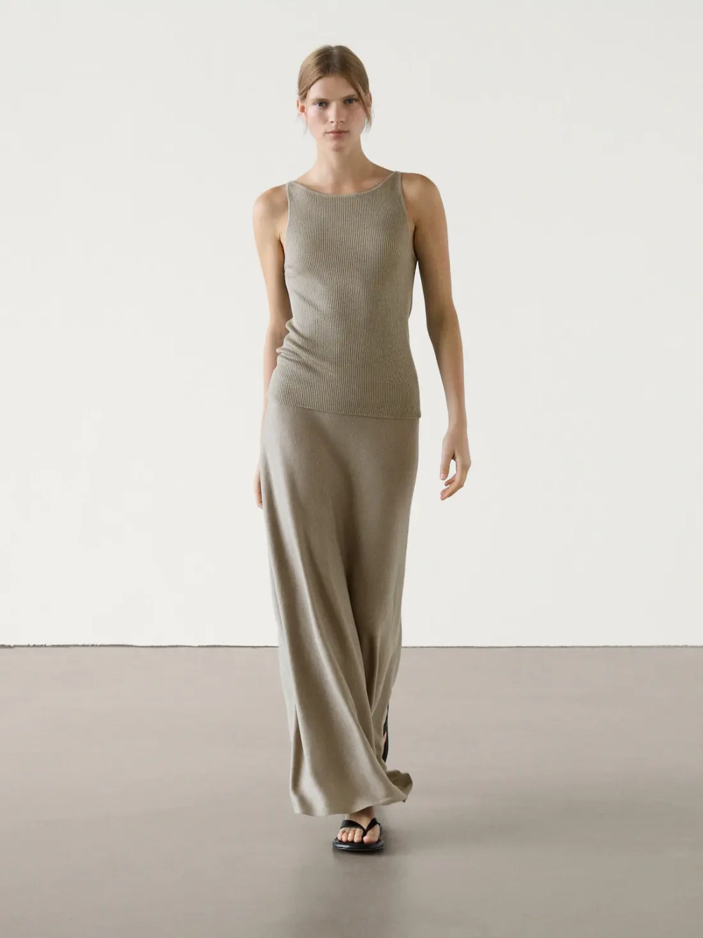 Massimo Dutti Трикотажный топ с вырезом «лодочка», серовато-зеленый