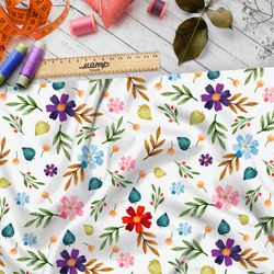Ткань мембрана яркие цветы и листья на белом фоне