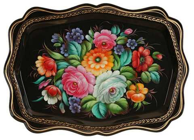 Жостовский поднос декоративный, размер 47х34 см (A22), металлический