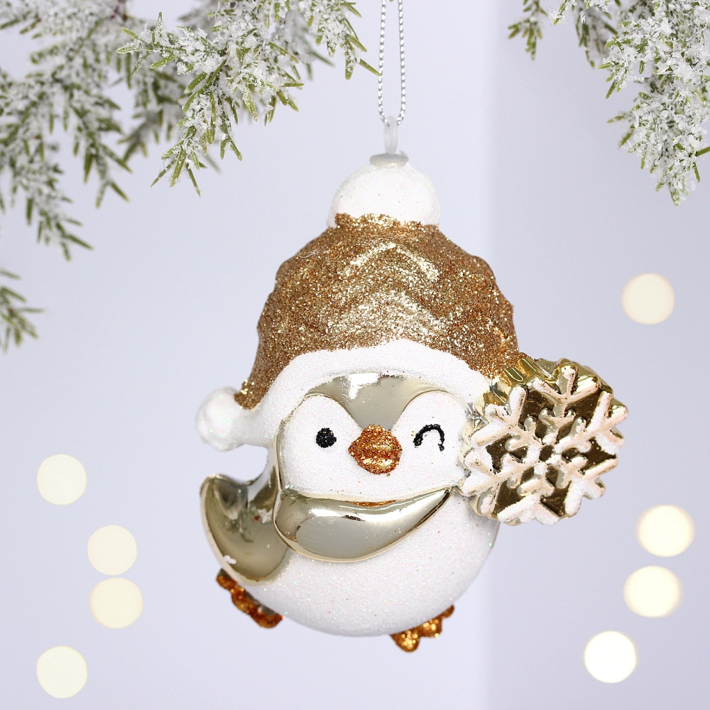 Ёлочная игрушка «Весёлый пингвинёнок» 8*6*9.5 см, Шампань