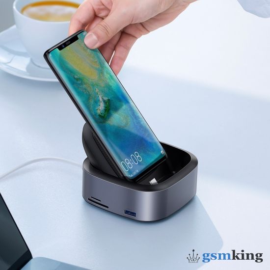 Baseus Mate Docking Type-C Mobile Phone Intelligent HUB Expanded Socket (high configuration) Deep Gray CAHUB-S0G