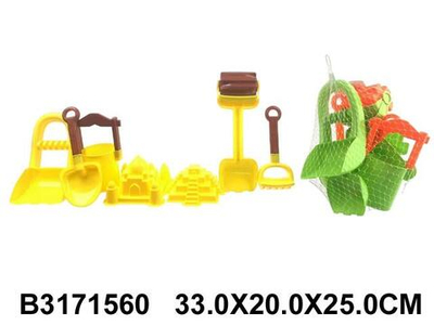 Набор для игры в песок 7 предметов: ведро, лейка, совки, грабли, формочки, сетка 208-6