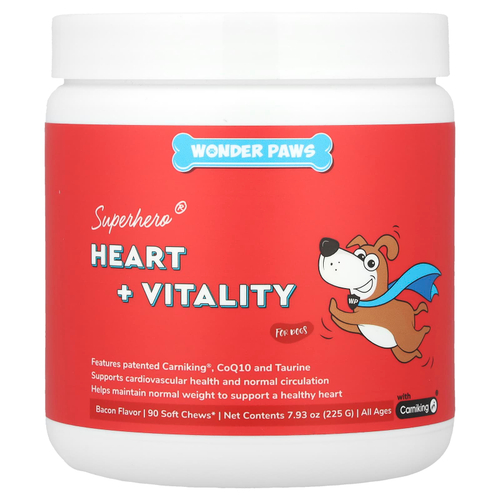 Wonder Paws, Superhero® Heart + Vitality Chews, для собак, для всех возрастов, бекон, 90 жевательных таблеток, 225 г (7,93 унции)