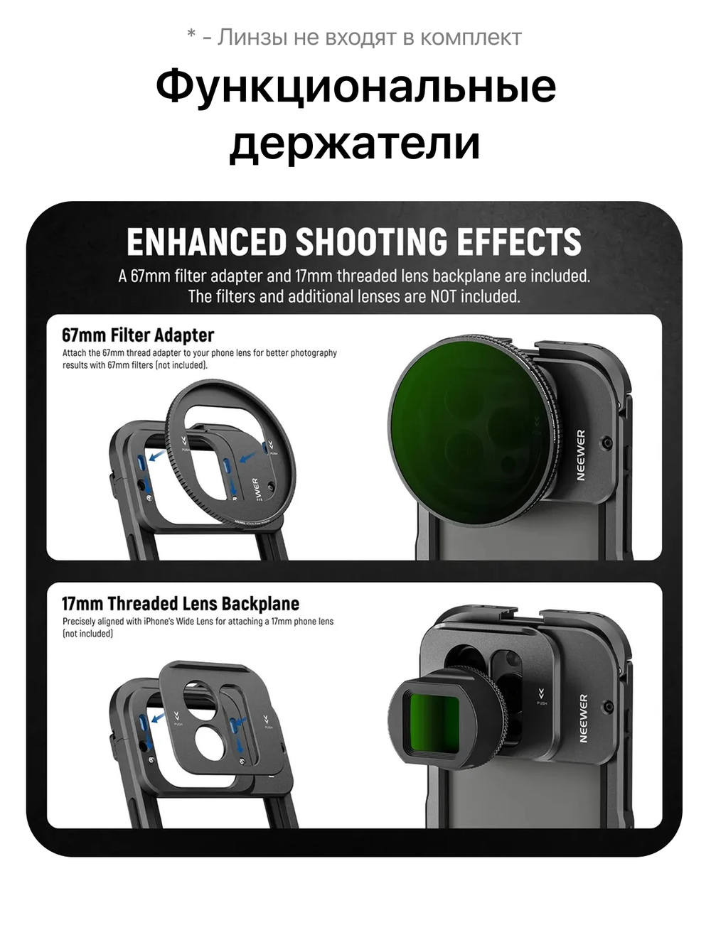 Чехол алюминиевый с поддержкой объективов для iPhone 15 Pro Max с NEEWER PA074