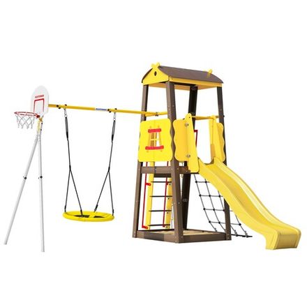 Детский спортивный комплекс для дачи ROMANA Избушка NEW (с качелями гнездо)