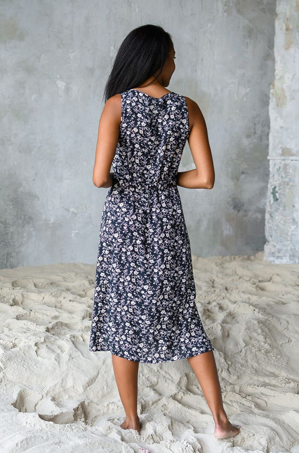 Длинное платье Nina с принтом (Размер: L) (Цвет: темно-синий)