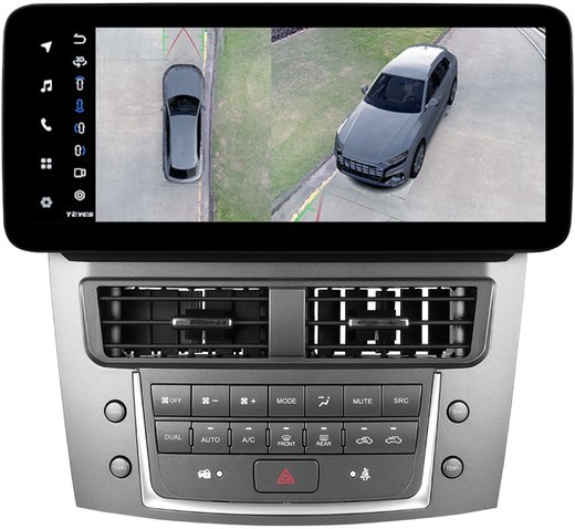 Магнитола для Lexus IS250 XE20 2005-2013 (ШГУ монохром) - Teyes LUX ONE 360 монитор 12.3" 2K QLED на Android 10, 6/128Гб, CarPlay, 4G SIM-слот, 4 камеры в комплекте