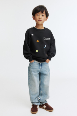 H&M Толстовка с круглым вырезом и принтом, черный