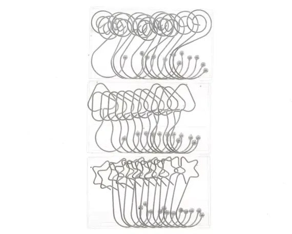 Крючки для елочных украшений Изысканные 5 см 12 шт, серебро, звезда, сердце, завиток, Kaemingk (400022)