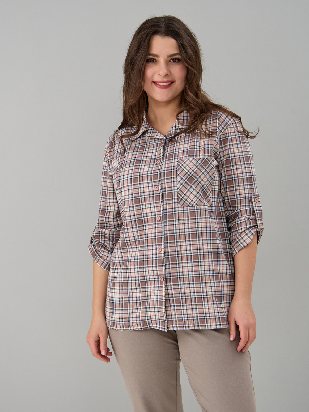 Рубашка Р-001/бежевая-клетка