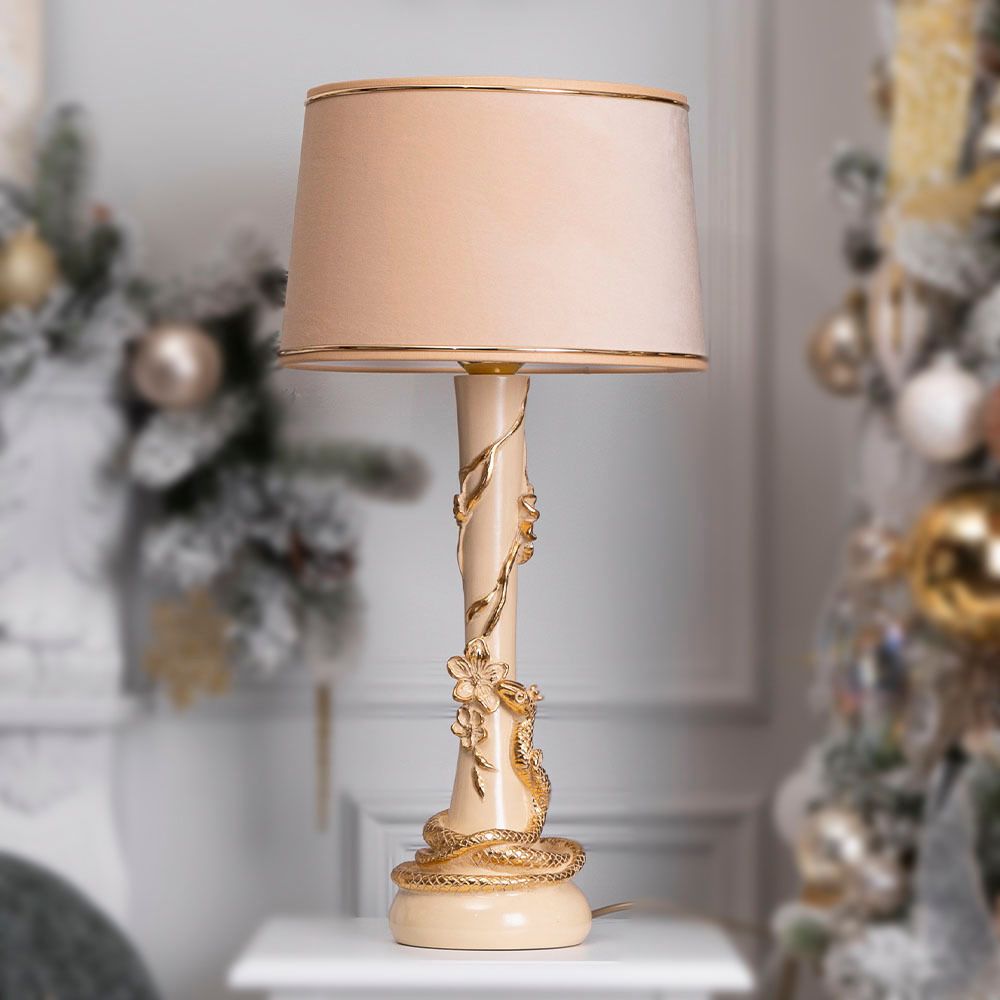 Настольная лампа Змея Катари Айвори с абажуром Тюссо Конфети Айвори