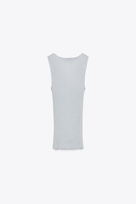 ZARA ФУТБОЛКА В РУБЧИК С КРУЖЕВОМ, СЕРО-СИНИЙ