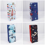 Пакет подарочный Под бутылку 14х35х11см "Морской" (Микс)