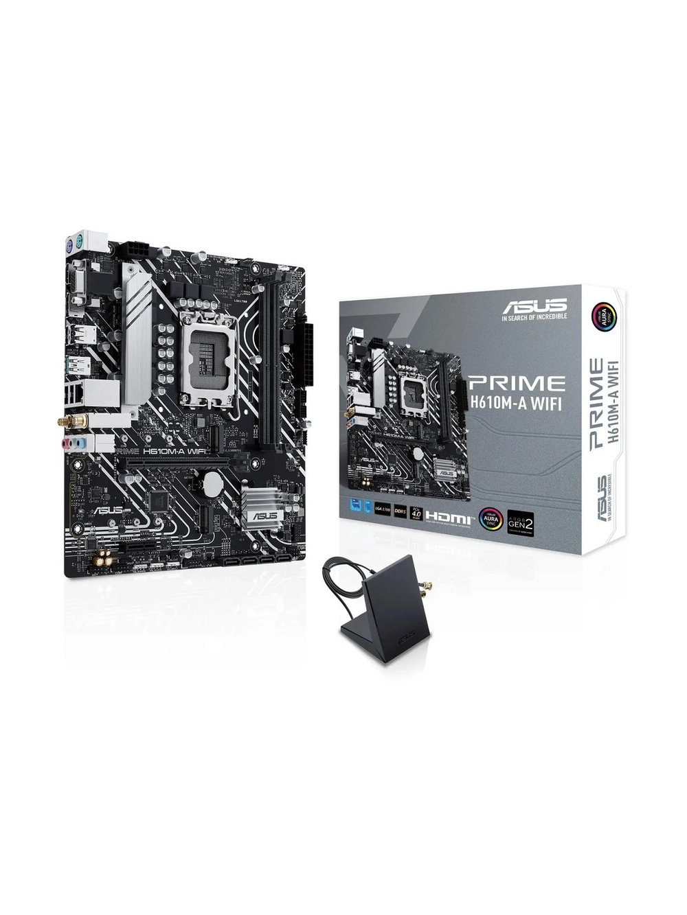 ASUS PRIME H610M-A WIFI (Socket 1700, mATX, 2xDDR5(96GB), VGA/DP/HDMI, 1xPCIe 4.0x16/1xPCIe 3.0, 1xLAN, Wi-Fi, BT, 4xSATA 6Gb/s, 2xM.2, 1xUSB 3.2, 4xUSB 2.0, 2xPS/2)