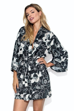 Халат-кимоно Filipa с цветочным принтом (Размер: XXL) (Цвет: черный с бежевым)