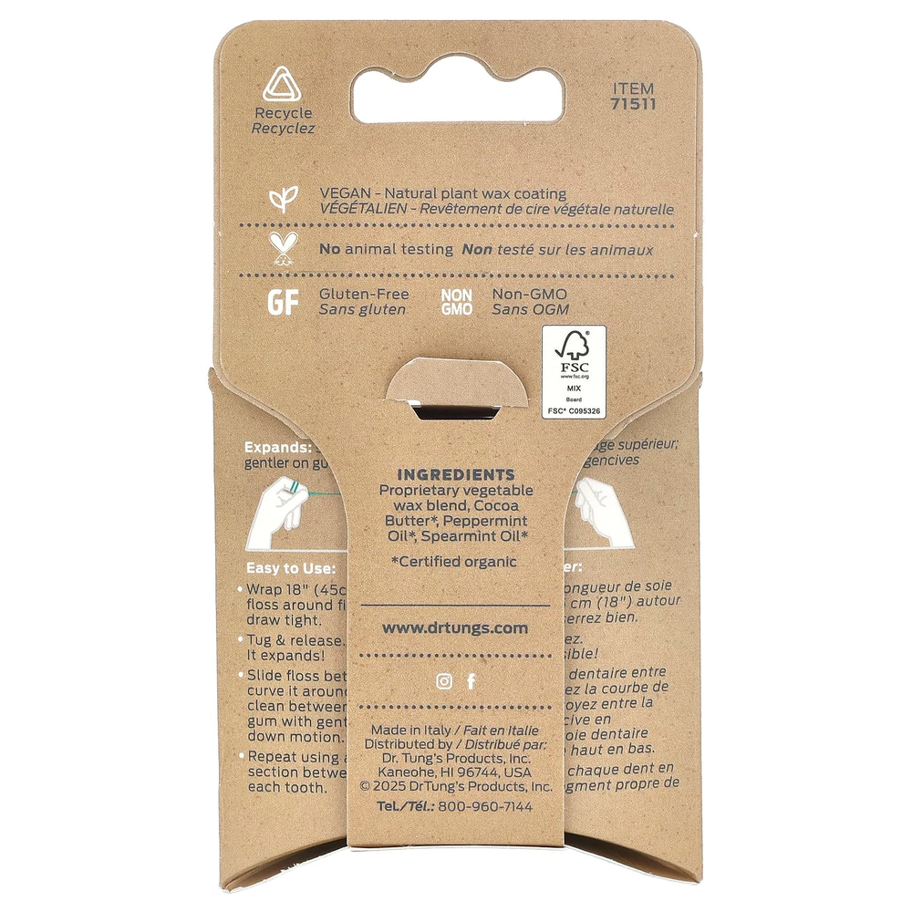 Dr. Tung's, Ecosentials™, Smart Floss®, мятный вкус, 27 метров (30 ярдов)