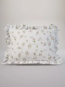 Декоративная наволочка с рюшами, оборками "Весенние цветы" 40х60 см, 1 шт, без молнии