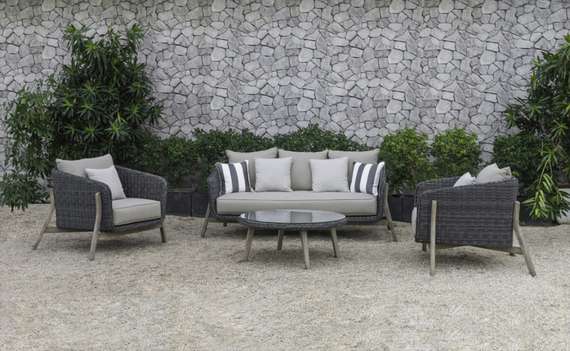 Комплект уличной мебели Jura из массива акации, алюминия и ротанга, серый, натуральный