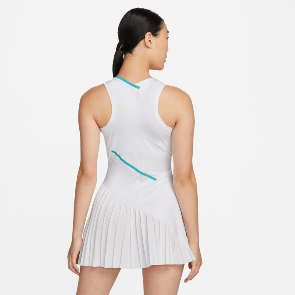 Женская Платье теннисное Nike Court Dri-Fit Tennis Dress W -  white/white/washed teal/wolf grey - купить по выгодной цене | Теннисный  магазин tennis-store.ru