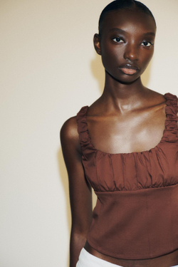 ZARA КОМБИНИРОВАННЫЙ ТОП, КОРИЧНЕВЫЙ