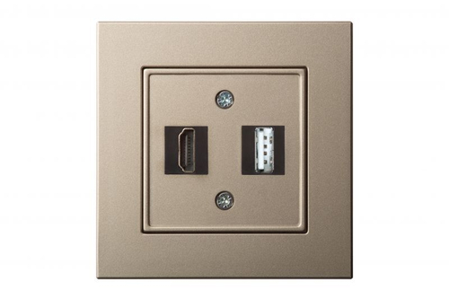 Розетка HDMI и USB для Передачи Данных Шампань LIREGUS EPSILON